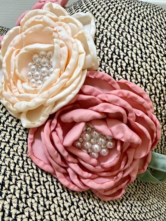 Elegant Women\'s Tweed Sun Hat With Satin Flowers And Pearls Wedding Tea Party main image 10